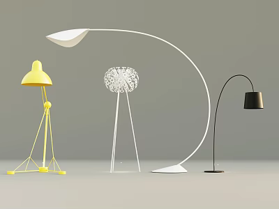 Modern Floor Lamps in Yellow White Black with Tripod Arc and Hollow Designs 3d model