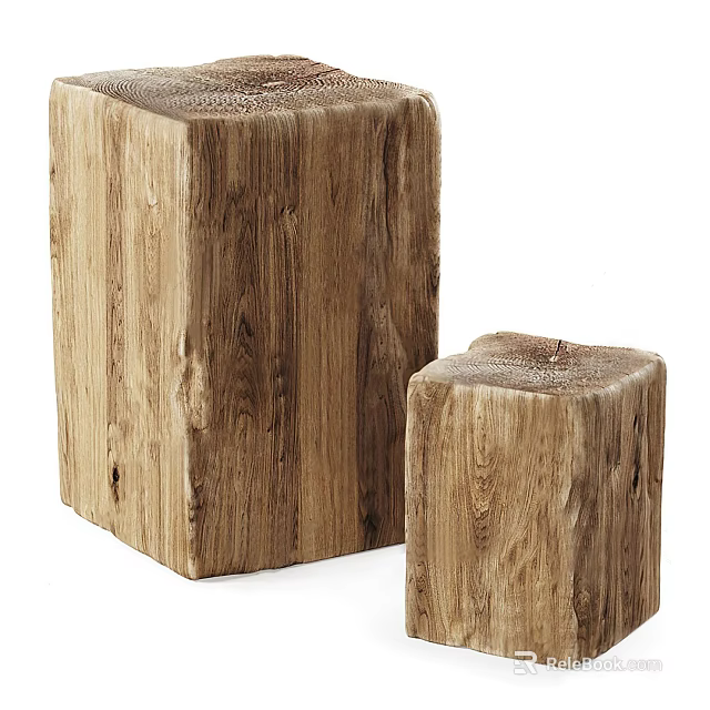 Solid Wood Square Stools With Natural Textured Surface In Different Sizes 3d model 