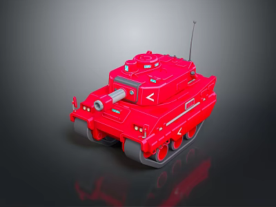 Red 3D Rendered Tank Model With Cannon Tracks And Antenna Features 3d model
