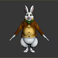 Cute White Rabbit Cartoon Character Wearing Brown Coat And Green Bow Tie