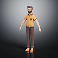 3D Male Character in Orange Polo Shirt and Brown Pants with Glasses on Gray Background