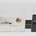 Modern Kitchen Interior With White And Black Cabinets Marble Countertop And Appliances