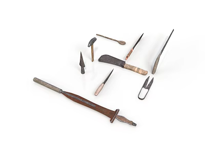 Vintage Hand Tools Collection With Knives Chisels Spoons Clamps And Hammers 3d model