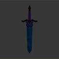Blue Bladed Sword With Purple Hilt And Brown Decorative Cross Guard
