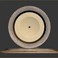 Elegant Golden Candle Holder With Round Disc Design And White Candle On Top
