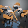 Modern Dining Furniture Set With Round Glass Table And Black Cushioned Wooden Chairs
