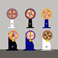 Colorful Spinning Wheel Designs With Various Base Colors And Decorative Patterns
