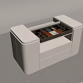 White Display Cabinet with Glass Top Interior Magazines and Drawer Storage on Carpeted Floor