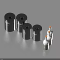 Black Cylindrical Daily Essentials Containers Labeled Coffee Sugar Tea And White Bottles With Brown Caps