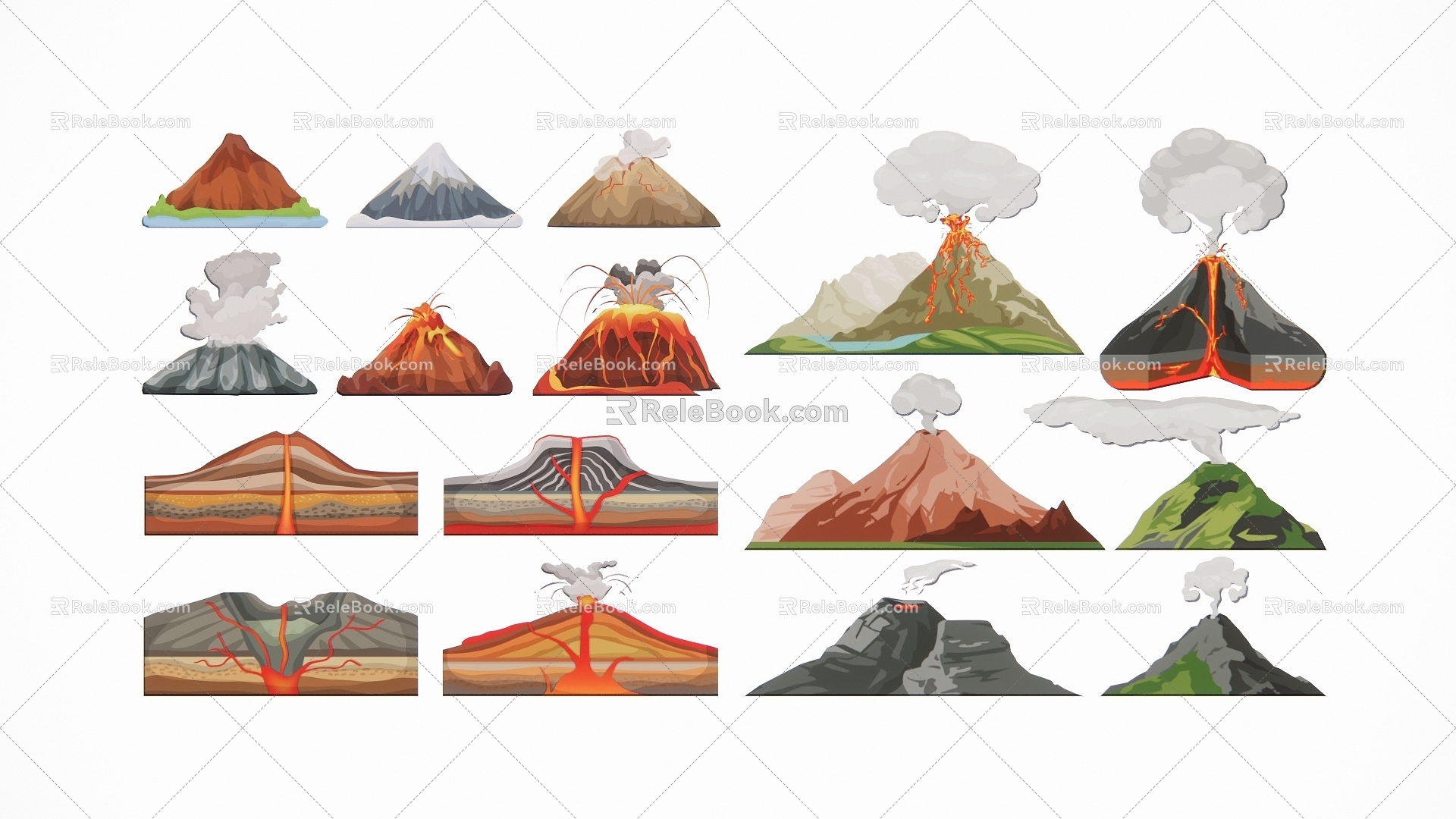 Scene of volcanic eruption smoking magma 3d model