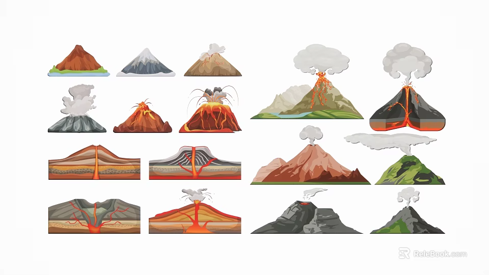 Different Styles Volcano Pendants Featuring Erupting Smoke and Cross Section Designs 3d model 