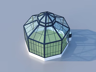 Octagonal Glass Greenhouse Structure With Black Frame Green Floor And White Base 3d model