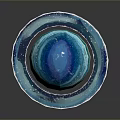 Blue Striped Saturn Planet Model With Ring Structure And Wooden Stand