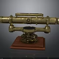 Vintage Decorative Brass Telescope on Red Wooden Stand with Detailed Structure