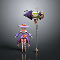 Magical Witch Character In Purple Outfit With Pointed Hat And Large Ornate Staff Weapon