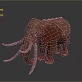 Red Elephant Model With Long Tusks Standing On Dark Background Showing Reflection 3d model