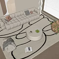 Modern Cream Style Sofa Coffee Table Combination Multi-person Sofa Leisure Sofa Hanging Picture Floor Lamp 3d model