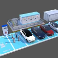Electric Vehicle Charging Station with Multiple Parking Bays and Charging Piles for Cars