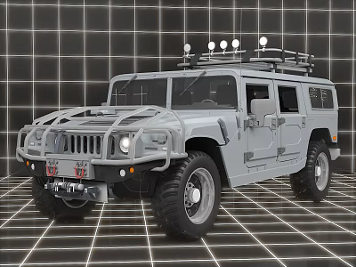 Gray Off Road Vehicle With Roof Rack Front Bumper Guard And Large Tires 3d model
