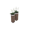 Rustic Garden Decor With Wooden Pillars White Flower Pots White Orchids And Green Leaves
