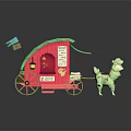 Pink Carriage Pulled By Alpaca With Green Awning On