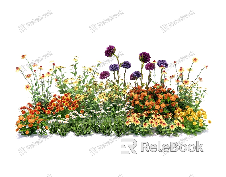 Modern flowers and plants combination plant group model