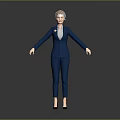 3D Model Woman In Blue Suit Standing With Outstretched Arms On Gray Background