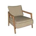 Modern Beige Fabric Accent Chair With Wooden Armrests And Comfortable Seat