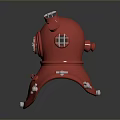 Red Diving Helmet Vintage Style Design With Front Grill Side Knobs And Metal Base