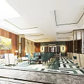 Modern Sales Office Interior With Model Buildings Display Spacious Layout And Natural Light 3d model