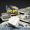 Detailed Miniature Construction Equipment Models With Gravel Piles And Terrain Features