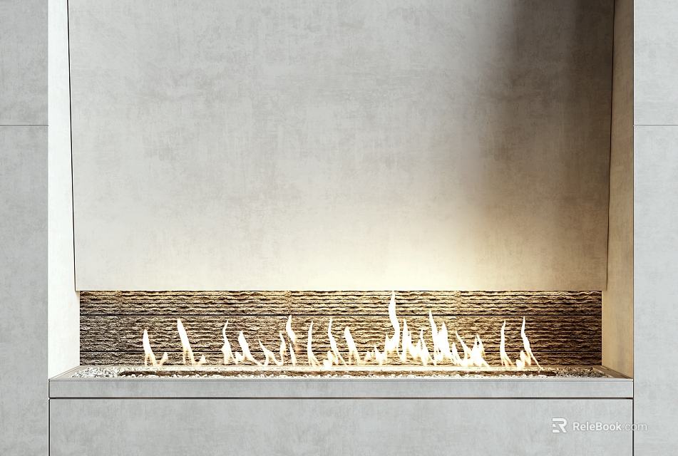 Modern Fireplace Design With Stone Accent And Burning Flames In Living Space 3d model 