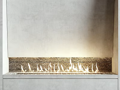 Modern Fireplace Design With Stone Accent And Burning Flames In Living Space 3d model