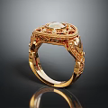 Elegant Vintage Gold Ring With Intricate Carved Details And Central Gemstone
