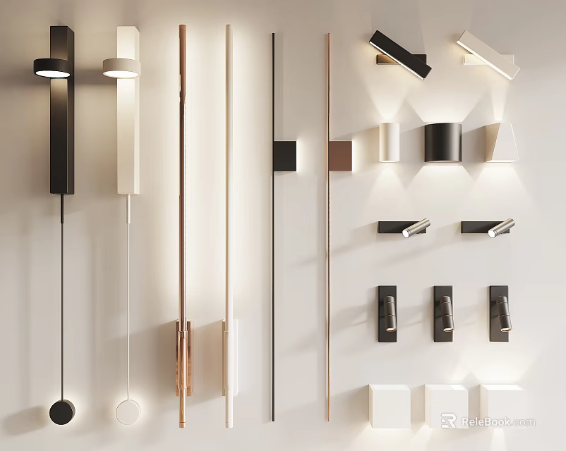 Modern Wall Lamps With Various Sleek Designs And Metal Finishes For Home Decoration 3d model 