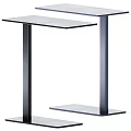 Modern Minimalist Side Table With Glass Top And Metal Legs Lower Shelf