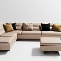 Modern Stylish Beige Sofa Set With Decorative Cushions And Matching Ottoman 3d model