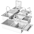 Modern Kitchen Faucets With Stainless Steel Sinks Drainer And Wooden Cutting Board