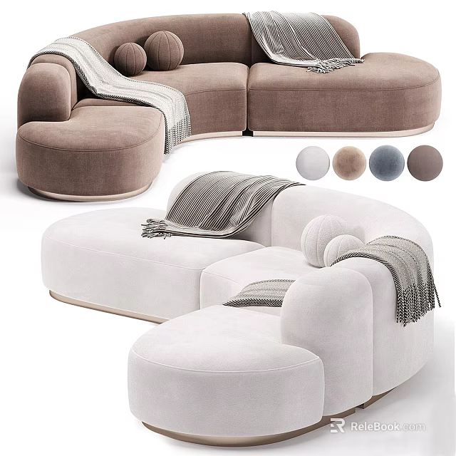 Modern Curved Double Sofa With Soft Throw Blanket And Multiple Color Options 3d model 