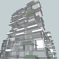 Modern High Rise Residential Building With Glass Facade And Green Balconies