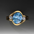 Elegant Gold Ring With Sparkling Blue Center Gemstone And Small Diamonds