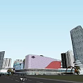 Modern Commercial Complex Design With High rise Buildings Green Open Spaces And Central Roadway