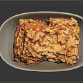 Crunchy Golden Baked Snacks With Granular Surface Stacked On White Plate