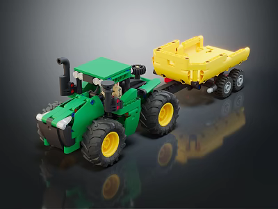 Lego Green Tractor With Yellow Trailer Building Blocks Toy Set 3d model