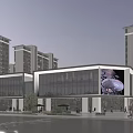 Modern Commercial Street Featuring Glass Facades Large Digital Screen Pedestrians And Surrounding High Rise Buildings