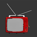 Vintage Red TV With Antenna Classic Design On Black Surface