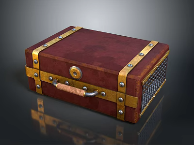 Vintage Leather Trunk With Gold Metal Rivets Lock Handle And Mesh Side 3d model