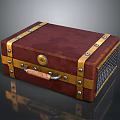 Vintage Leather Trunk With Gold Metal Rivets Lock Handle And Mesh Side