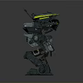 Sci Fi Mechanical Robot Character Featuring Armored Design And Green Yellow Accents