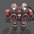 Red and Gray Armored Battle Robot With Heavy Weapons And Mechanical Structure